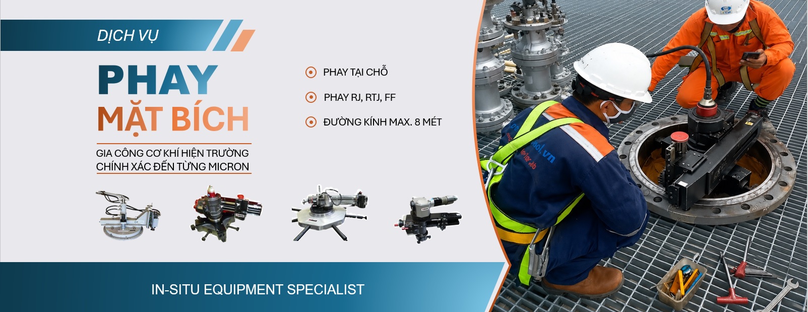 Phay - sửa chữa mặt bích - Đường kính Max. 8 mét